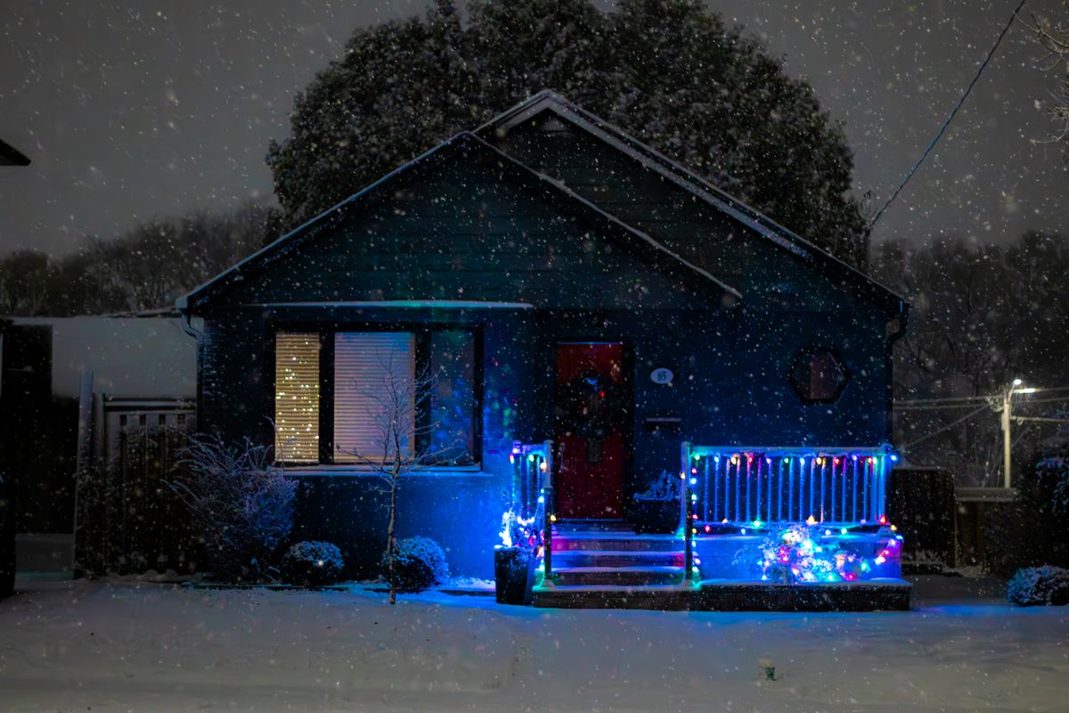 Professionally installed Christmas lights — Snowfall porch glow — <b>Six Mile</b>